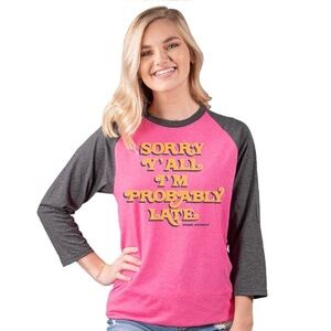 Simply Southern Vtg Collection Women Pink Probably Late Long Sleeve T-Shirt Sz L